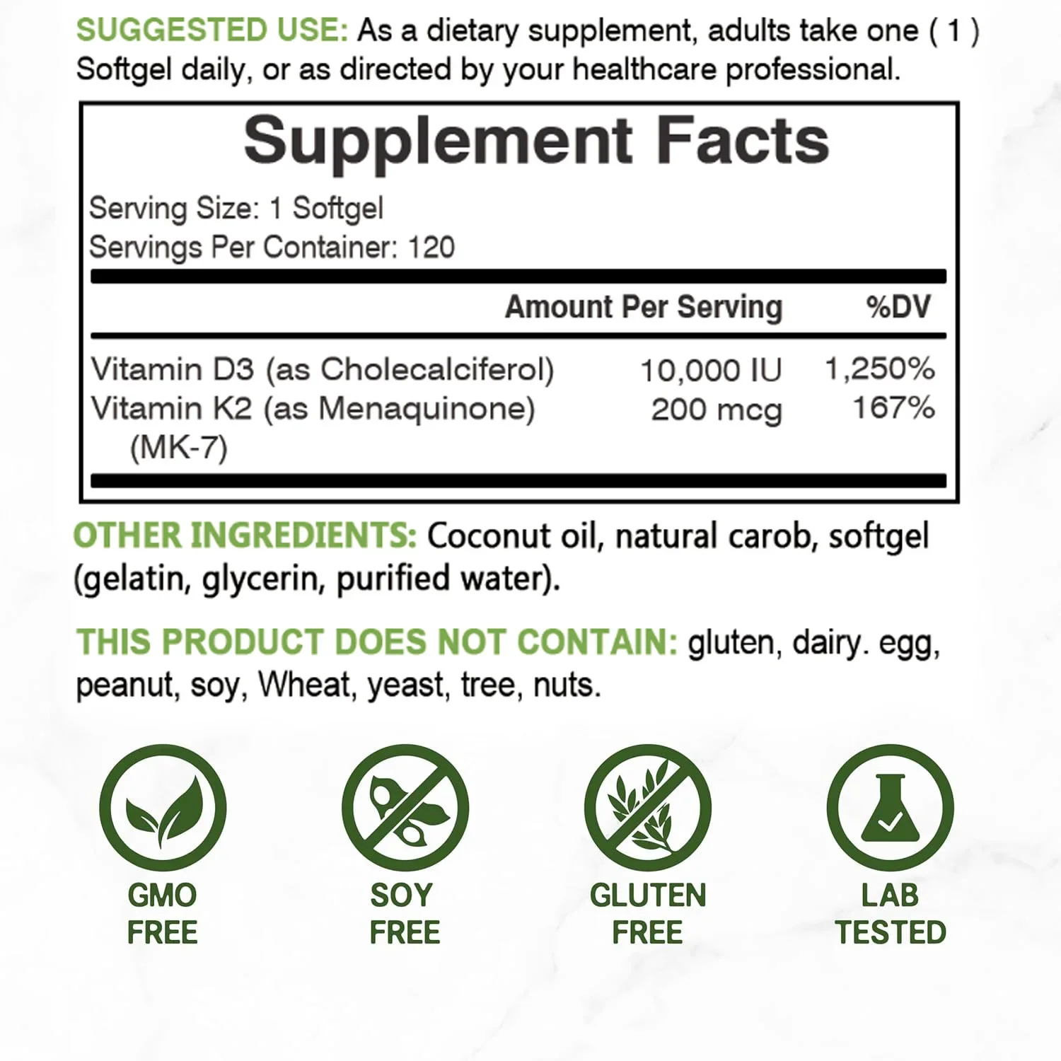 Vitamin D3 10,000 IU + K2 MK7  - Health Wellness & Nutrition Center Llc recensione e prezzo